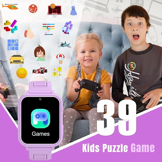 Tixpc Kids Smart Watches Girls with HD Touch Screen Camera Music Player 39 Puzzle Games Pedometer Alarm Clock Calculator Torch, 12/24 hr Kids Watches Toys for Age 3-12 Year Olds Gifts Girls - Image 5