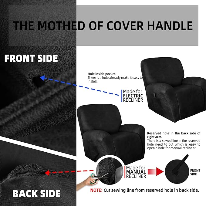 ANARACHON Leather Look Recliner Chair Covers Stay in Place 4-Piece Recliner Slipcovers for Reclining Chair Furniture Protector Spandex Fabric Washable (X-Large, Black)