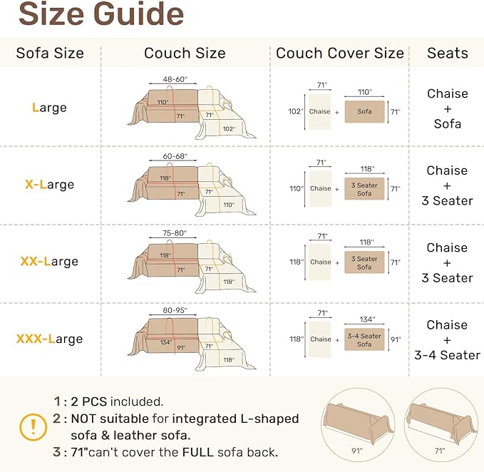 Sectional Couch Covers, 2 Pieces Washable L Shaped Couch Covers Sofa Blanket for Dogs Pet Friendly Sectional Sofa Slipcovers Furniture Covers,71"x 110"+ 71"x 118",(X-Large,Coffee)