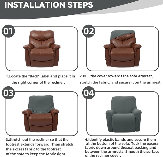 Cupuamon Recliner Chair Covers,Lazy Boy Recliner Covers Stretch Reclining Covers 1 Piece Furniture Protector with Elastic Bottom for Dog,Kids-Grey