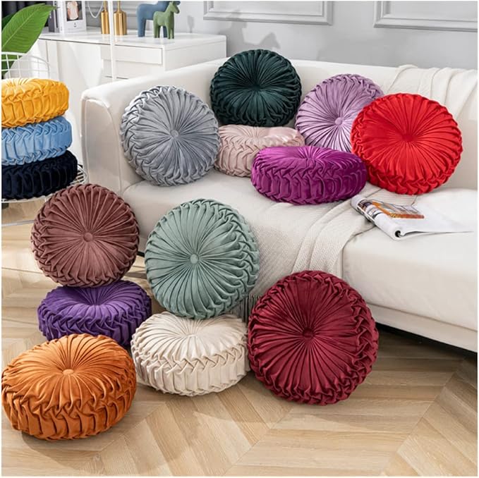 Baiyuruodie Round Velvet Pillow, Sofa Bed Bedroom Decorative Throw Pillow (38cm, Blue)