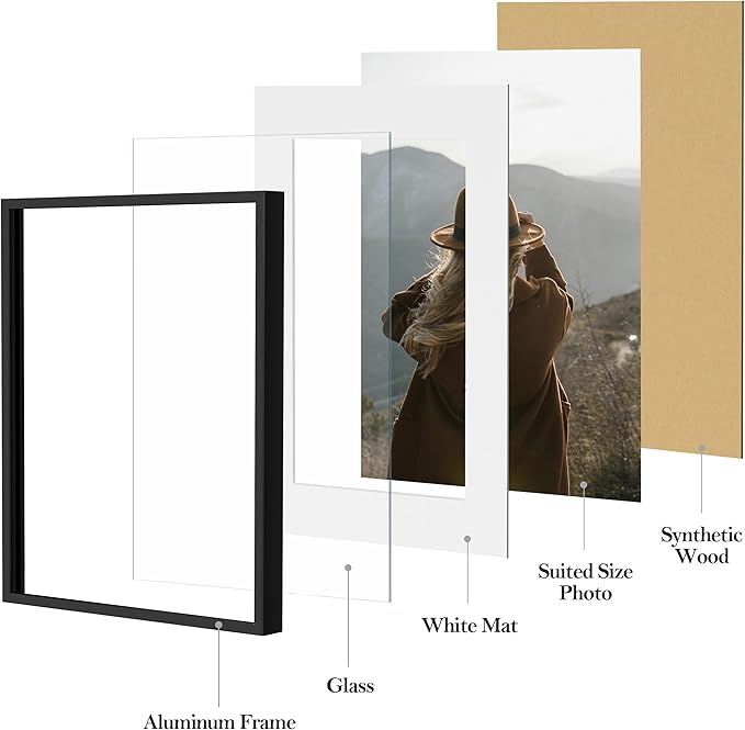eletecpro Aluminum Gallery Wall Frame Set of 8, Including 2Pcs 11x14, 3Pcs 8x10, 3Pcs 6x8 Photo Frames for Wall or Tabletop Display, Multiple Sizes Picture Frames Collage Wall Decor, Black