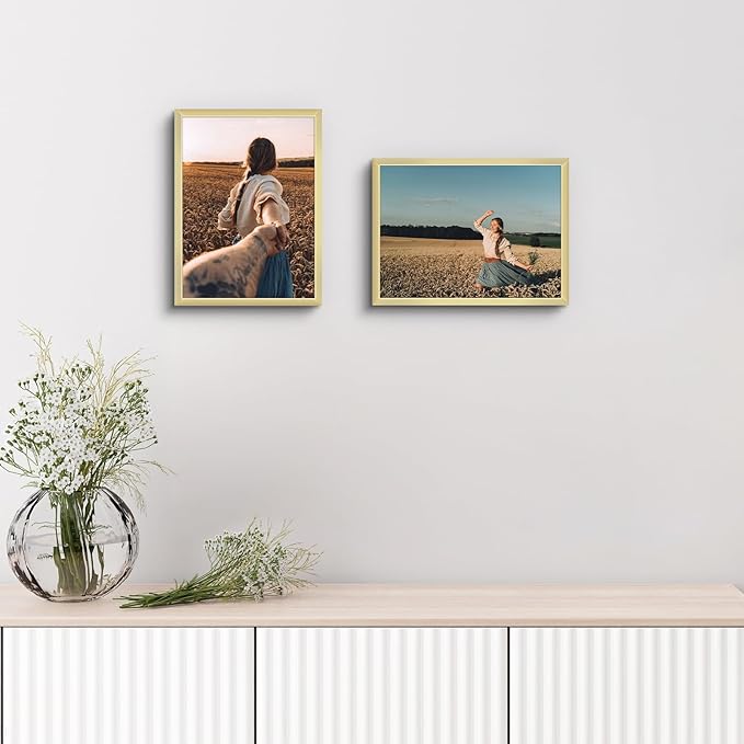 Golden State Art, Gallery Wall Frame Set of 6 - Gold 6x8 Aluminum Photo Frames with Mat for 5x7 Pictures - 6 x 8 inch Metal Frame with Real Glass Cover - Elegant Home or Office Decor
