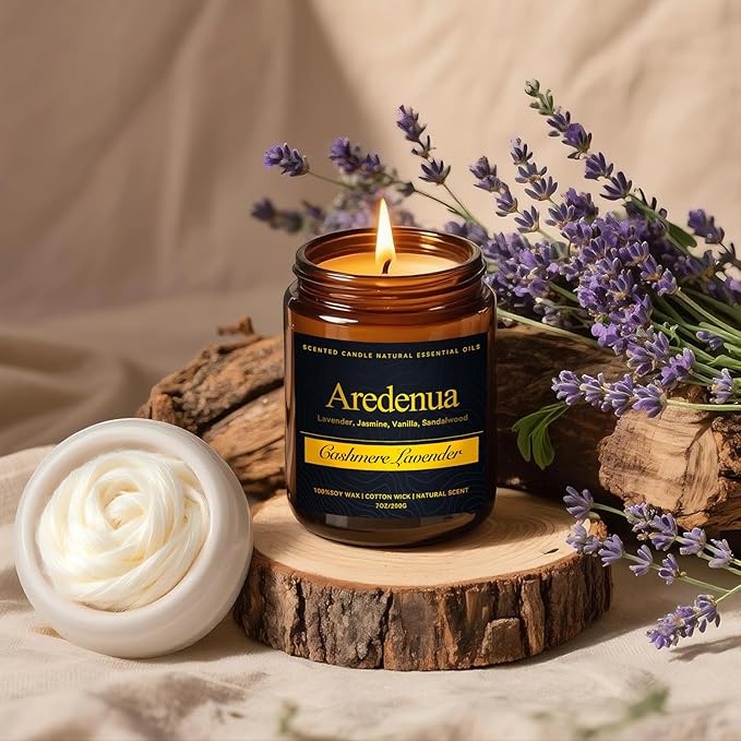 Cashmere Lavender Scented Candle, Clean Soy Wax Candle for Relaxation, Stress Relief & Sleep, Soft Floral Cozy Home Fragrance, Hand Poured, Lead-Free Wick