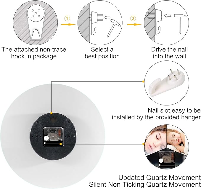 VIKMARI 8 Inch Modern Wall Clock, Aesthetic Black and Gold Decor Accessories, Unusual Silent Non Ticking Aurora Clocks for Living Room/Kitchen/Bedroom/Bathroom/Office (Glass)
