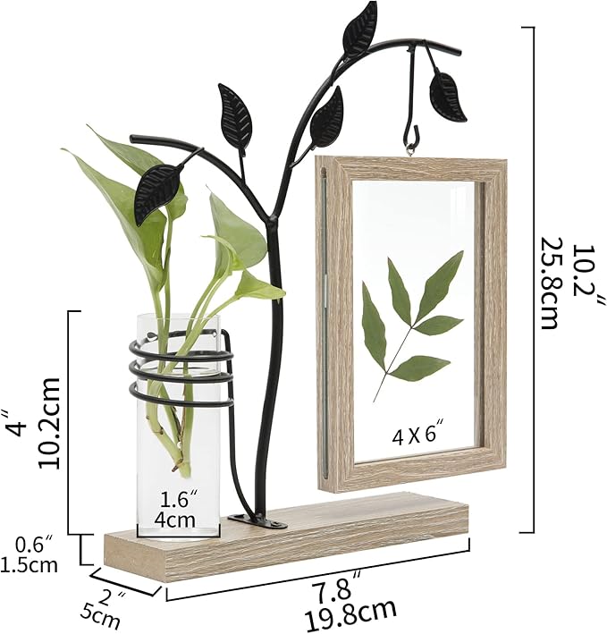 Sapowerntus 4x6 Picture Frames, Rustic Family Desk Photo Frame, Flowers Plants Floating Double-Sided Glass Vase Office Tabletop Standing Decor, Mother Wedding Cute Dog Unique Gift
