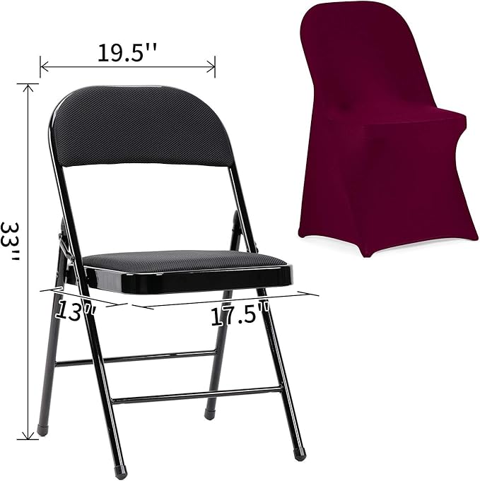 Peomeise Stretch Spandex Folding Chair Cover for Wedding Party Dining Banquet Event (Burgundy,12pcs)