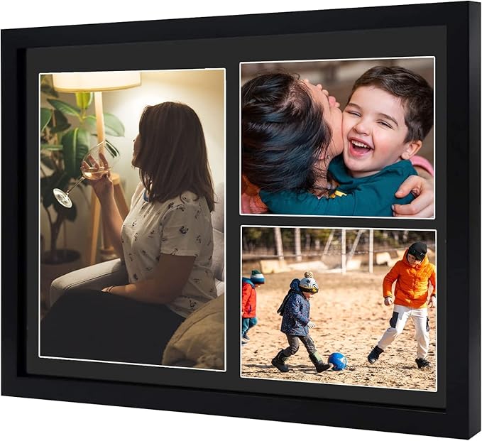 Golden State Art, Set of 8, 12x17 Black Wood Picture Frame - Black Mat for 8x10 And 5x7 Photos - Tempered Glass, Sawtooth Hanger, Swivel Tabs - Wall Mounting - Great for Gift