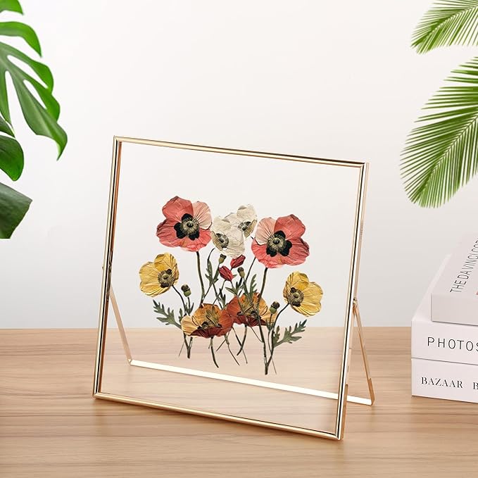 Gold 10x10" Floating Frame 2 Pack for Photo Size(5x5'',6x6'',8x8''),Adjustable Tabletop/Shelf floating Photo Frame,Classy Metal Gift Frames for Wedding,Thanksgiving,Christmas,Birthady,Home or Office Decor.