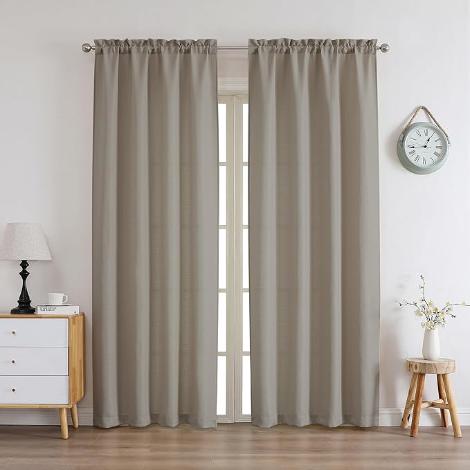 Chyhomenyc Stone Beige Curtains 72 Inch Length 2 Panels Set, Faux Linen Textured Semi Sheer Light Filtering Soft Airy Privacy Farmhouse Curtain Drapes for Living Room Bedroom, 40 Wx72 L Inches