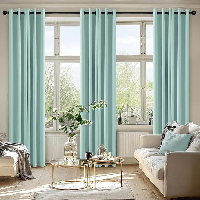MIULEE Aqua Blackout Curtains for Bedroom Living Room 72 Inches Long 2 Panels, Thermal Insulated Room Darkening Drapes Grommet Noise Reducing Light Blocking Window Treatments 40x72 Inch