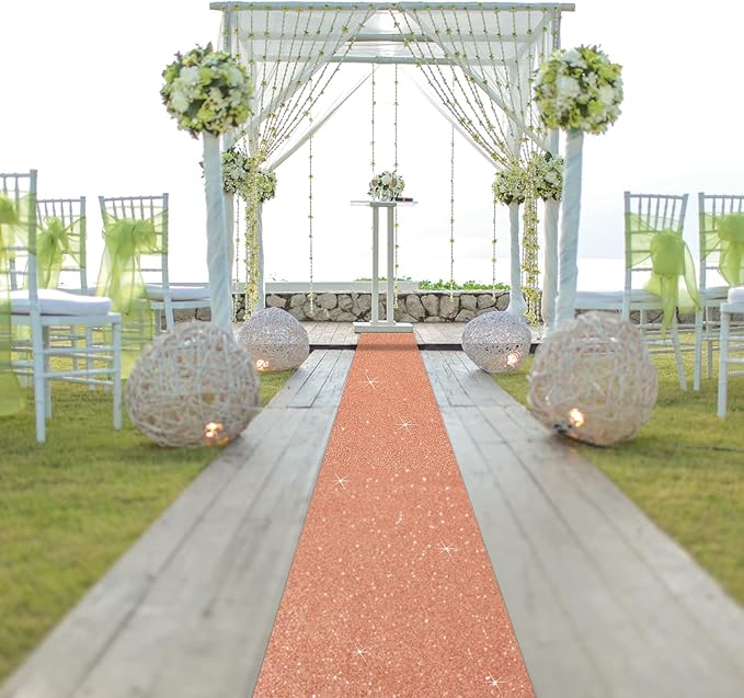 Tatuo Carpet Runner 2.46 x 30 ft Runway Rug 55 GSM Thickness with Carpet Tape for Prom Graduation Wedding Outdoor Indoor Hallway Movie Party Decoration Rug(2.46 x 30 Feet,Glitter Rose Gold)