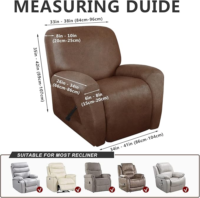 ANARACHON Leather Look Oversize Recliner Chair Covers, Thick 4 Pieces Recliner Covers for Recliner Chair, Leather Cover for Recliner Slipcovers for Pets Kids(X-Large, Brown)
