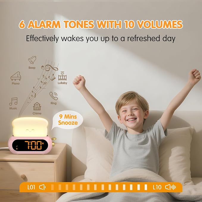 Netzu Alarm Clock for Kids, OK to Wake Clock with Night Light and Sound Machine, Pink Clock with 10 RGB Color, 6 Alarm Tones, Nap Timer, Snooze, Bedside Clocks for Girls Kids Teens Birthday Gifts - Image 6