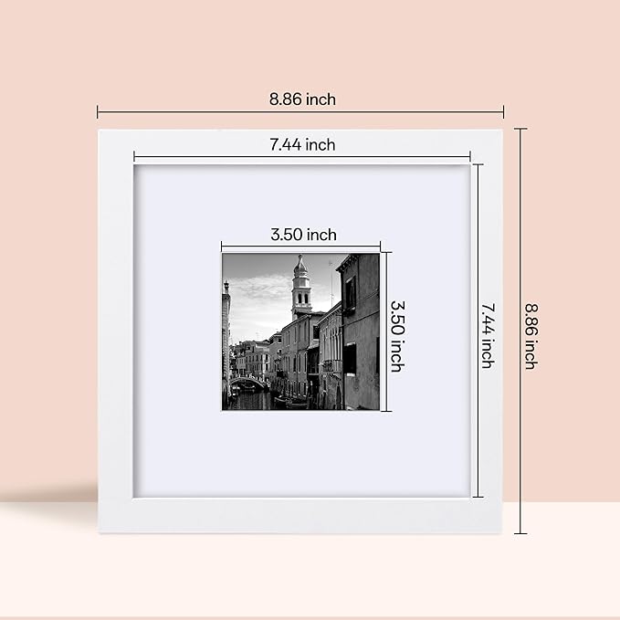 eletecpro 8x8 Picture Frames Set of 9 with Mat for 4x4 Photos or without Mat for 8x8, Square Gallery Wall Decor Collage for Picture Display, White Frame Set for Wall Hanging