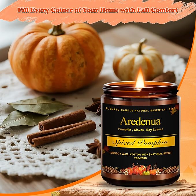Spiced Pumpkin Candle – Holiday Winter Scented Candles with Warm Pumpkin & Festive Spice Aroma for Christmas Home Décor, Cozy Soy Candle Gift for Women & Men Christmas Gifts for Women Men