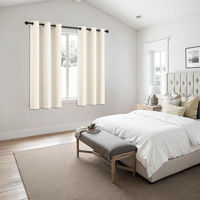 MIULEE Beige White Blackout Curtains for Bedroom Living Room 45 Inches Long 2 Panels, Thermal Insulated Room Darkening Drapes Grommet Noise Reducing Light Blocking Window Treatments 40x45 Inch