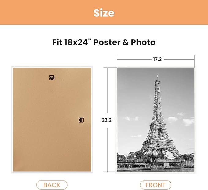 upsimples 18x24 Picture Frame White 3 Pack, Scratch-Proof Poster Frames 18 x 24 for Photo Gallery - Slide-In Strips, Horizontal or Vertical Wall Mounting