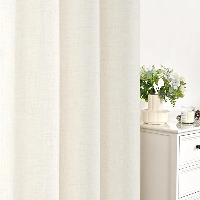 YoungsTex Ivory Linen Curtains 90 Inch Length for Living Room, Light Filtering Drapes with Bronze Grommet Rustic Semi Sheer Privacy for Bedroom Farmhouse Decorative, 52 x 90 Inch, 2 Panels