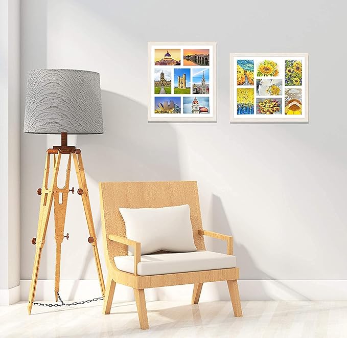 Golden State Art, 13.7x15.7 Distressed White Wood Collage Frame - White Mat - Displays Seven 4x6 Photos - Real Glass, Sawtooth Hanger, Swivel Tabs - Wall Mounting, Landscape, Portrait