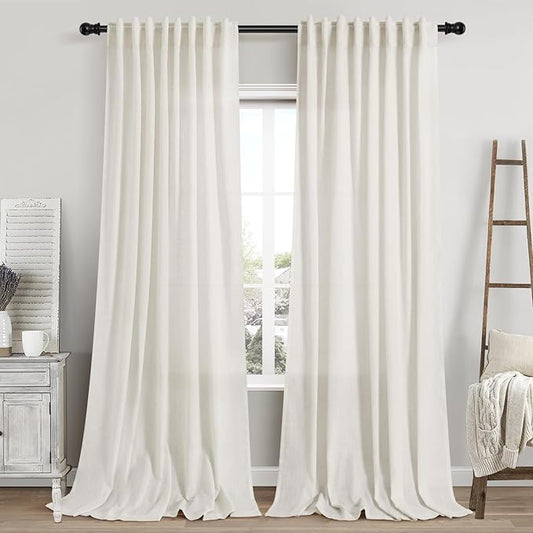 Cream Linen Curtains 108 Inches Long 2 Panels Back Tab Rod Pocket Modern Farmhouse Linen Light Filtering Curtains Cream Extra Long Semi Sheer Curtain Drapes for Living Room Bedroom 9Ft 60x108