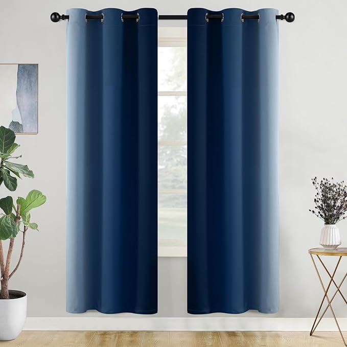 COSVIYA Curtains & Drapes Ombre Blue Curtains 72 inch Length 2 Panels, Grommet Room Darkening Light Blocking Insulated Thermal Gradient Window Curtains for Bedroom/Living Room,42x72 inches