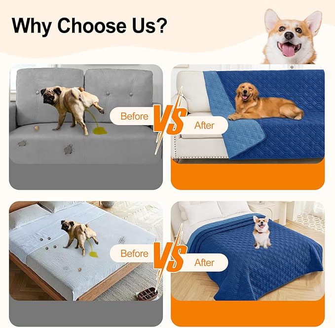Smiry Reversible Waterproof Couch Covers for Sofa, Washable Dogs Pet Couch Covers for 3 Cushion Sofa Pet Friendly, Water Resistant Furniture Protector Slipcover, Geometric (30"x53", Navy/Blue)