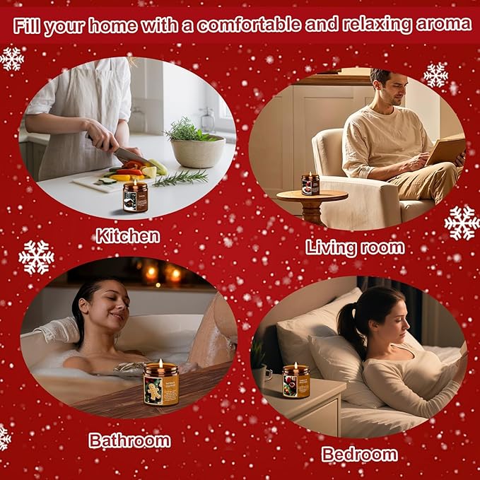 Christmas Candle Set, 6 Pack Candles for Home Scented, Aromatherapy Jar Candle Gifts for Women, Natural Soy Wax Long Lasting Glass Candle Set, Scented Candles for Christmas, Birthday, Thanksgiving Day