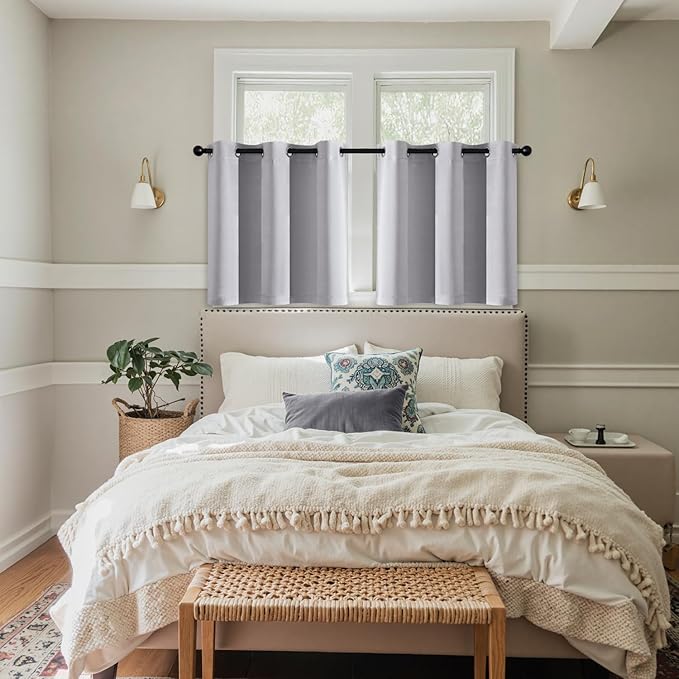 MIULEE Greyish White Blackout Curtains for Bedroom Living Room 36 Inches Long 2 Panels, Thermal Insulated Room Darkening Drapes Grommet Noise Reducing Light Blocking Window Treatments 40x36 Inch