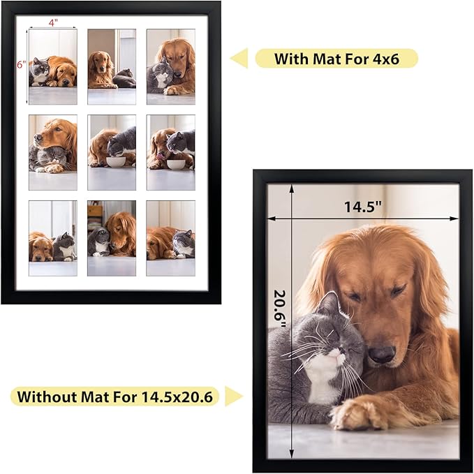 HORLIMER 9 Openings 4x6 Picture Frames Collage Set of 2, Black Multi Photo Frame for Wall Hanging, Horizontally or Vertically Display