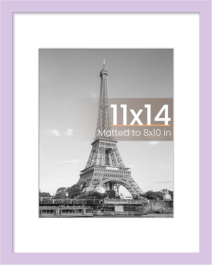 upsimples 11x14 Picture Frame, Display Pictures 8x10 with Mat or 11 x 14 Without, Wall Hanging Photo Frames, Purple, 1 Pack