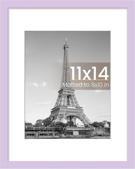 upsimples 11x14 Picture Frame, Display Pictures 8x10 with Mat or 11 x 14 Without, Wall Hanging Photo Frames, Purple, 1 Pack