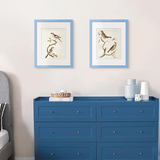 upsimples 11x14 Picture Frame, Display Pictures 8x10 with Mat or 11 x 14 Without, Wall Hanging Photo Frames, Blue, 1 Pack
