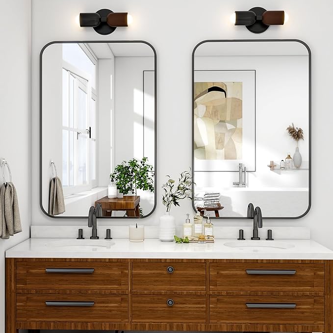 HARRITPURE Bathroom Mirror 38''x26'' - Black Wall Mirror for Over Sink, Aluminum Frame Rectangle Vanity Mirrors for Entryway Bedroom Living Room, Wall-Mounted Horizontally or Vertically