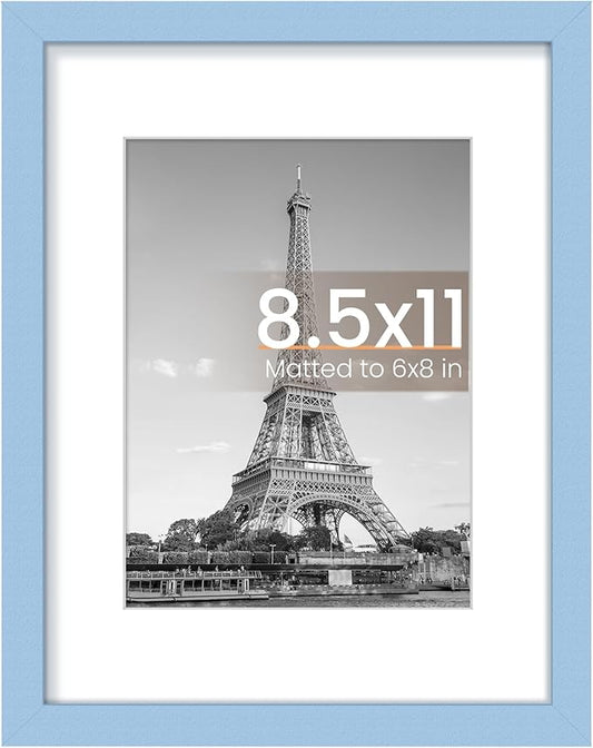 upsimples 8.5 By 11 Picture Frame, Display Pictures 6x8 with Mat or 8.5 x 11 Without, Wall Hanging Photo Frames, Blue, 1 Pack