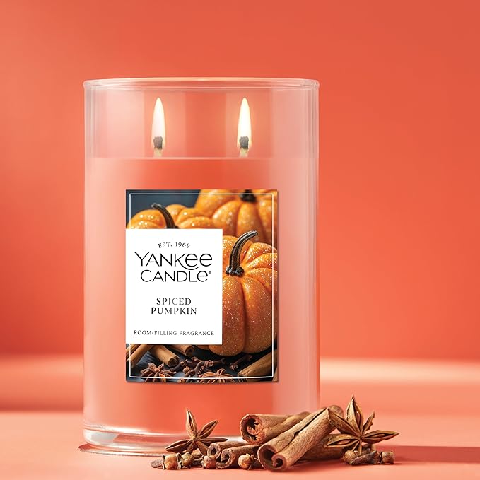 Yankee Candle Large Tumbler Scented Candle with up to 80 Hour Burn Time, Premium Plant Wax Blend for Consistent Burn, 20 oz Tumbler Candle with Room Filling Fragrance, Spiced Pumpkin