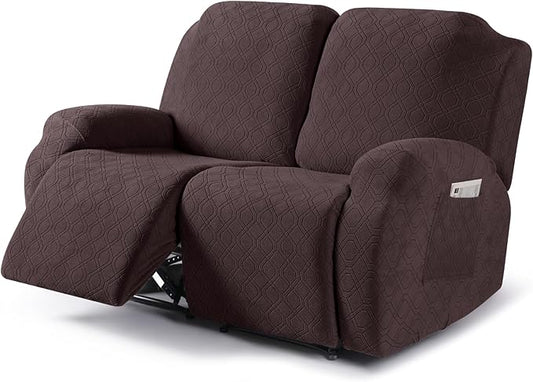 VANSOFY Recliner Cover, 2-Pieces Stretch Reclining Couch Cover with Pockets Loveseat Sofa Slipcovers Soft Washable Furniture Protector for Dogs(Dark Coffee)