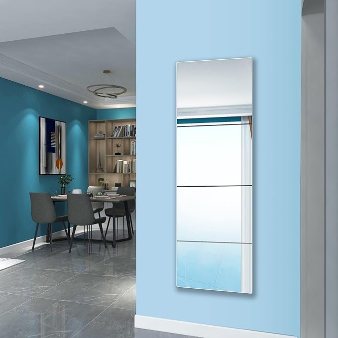 quegau Full Length Mirror for Kids Safety Shatterproof Mirror,Plastic Wall Mirrors,Made of Acrylic Plexiglass Mirrors,4 Pcs 10"x10",Long Bedroom Door Closet Miroir,Workout for Home Gym Body Miroir