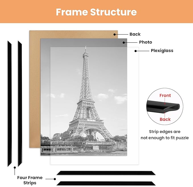 upsimples 12x16 Picture Frame Black 3 Pack, Scratch-Proof Poster Frames 12 x 16 for Photo Gallery - Slide-In Strips, Horizontal or Vertical Wall Mounting