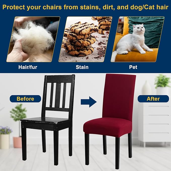 Chair Covers, Stretch Kitchen Dining Room Chair Covers Set of 6, Removable Washable Dining Chair Slipcovers for Home, Hotel, Banque