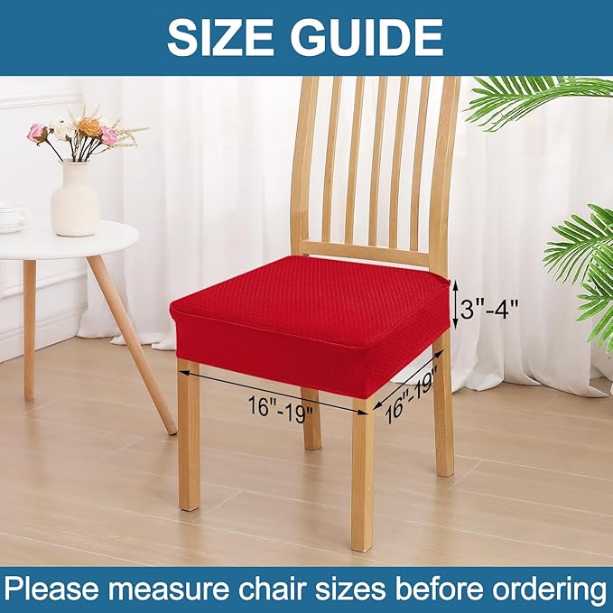 Smiry Waterproof Seat Covers for Dining Room Chairs Set of 8, Stretch Jacquard Removable Washable Chair Seat Slipcovers Protector, No Rear Covers, Red
