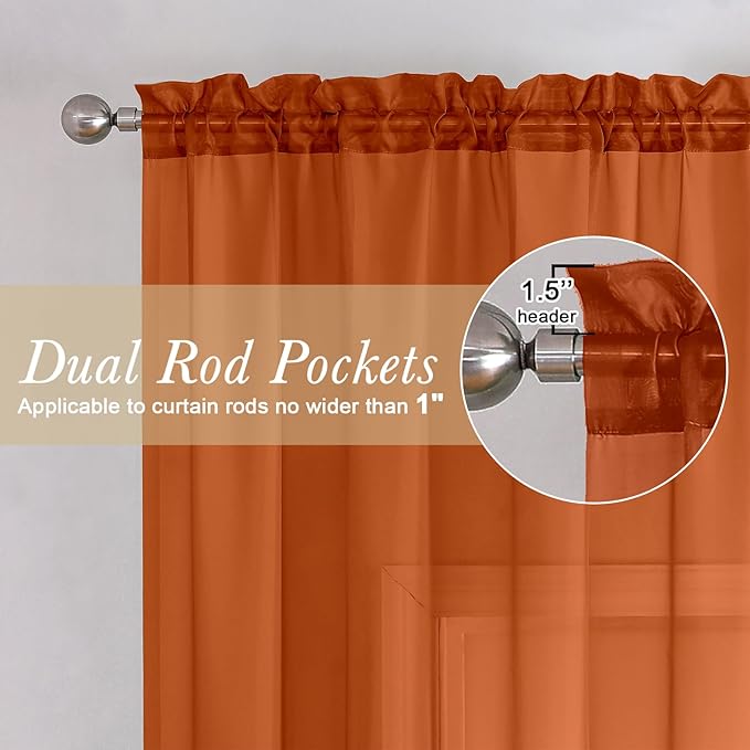 Lecloud Orange Sheer Curtains 84 Inches Long 2 Panels Set, Rod Pocket Transparent Window Treatments for Living Room, Lightweight Breathable Voile Bedroom Curtains Home Decor, Each Panel 42 X 84 Inch