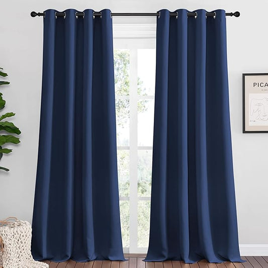 NICETOWN Bedroom Blackout Curtains Panels, 1 Pair, 55 inches by 94 Inch, Navy, Triple Weave Energy Saving Thermal Insulated Solid Grommet Blackout Draperies for Patio