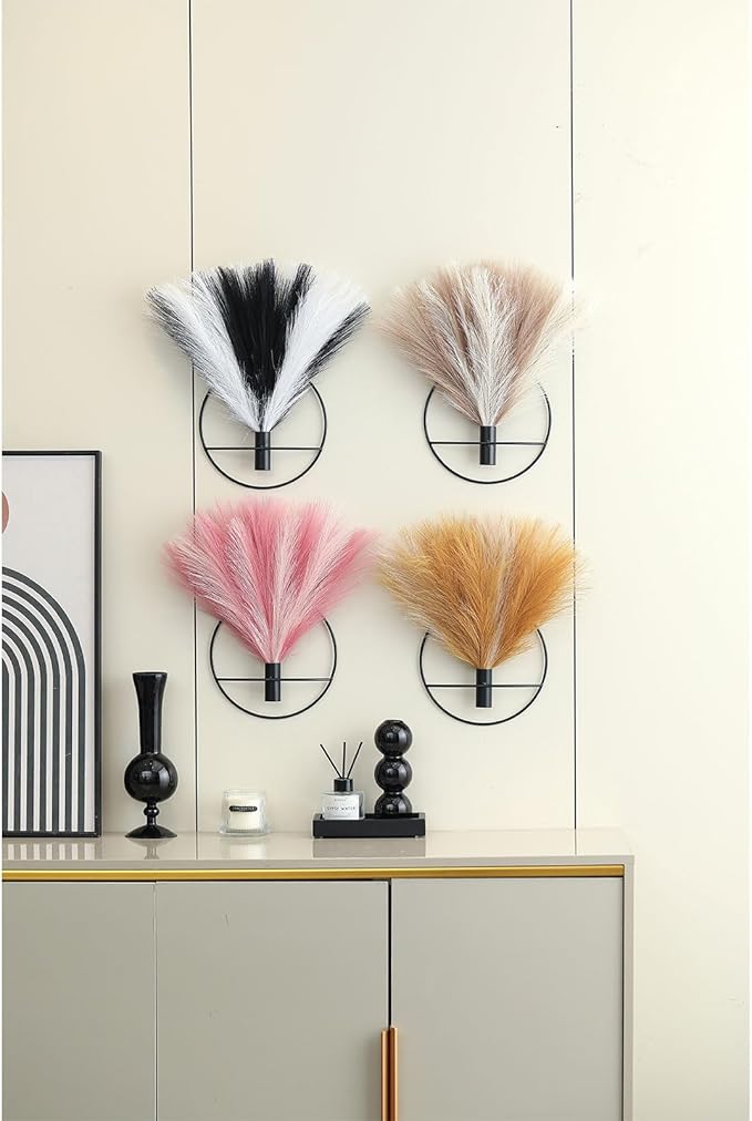 Pretty Jolly Boho Wall Decor - Hanging Artificial Pampas Display for Living Room, Bedroom, Bathroom, Dining Room - Wall-Mounted Metal Art, Plant Decor 2 Pack, Black