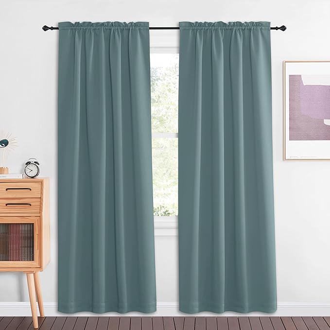 NICETOWN Sidelight Door Curtains - Thermal Insulated Blackout Front French Window Curtains for Small Shade for Side Patio Glass Door, Greyish Blue, W36 x L64 inch, 1 Panel