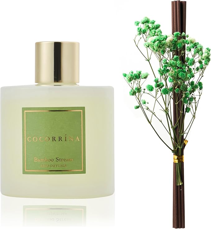 Cocorr??na Reed Diffuser - Bamboo Stream Scented Diffuser with 8 Sticks Home Fragrance Reed Diffuser for Bathroom Shelf Decor