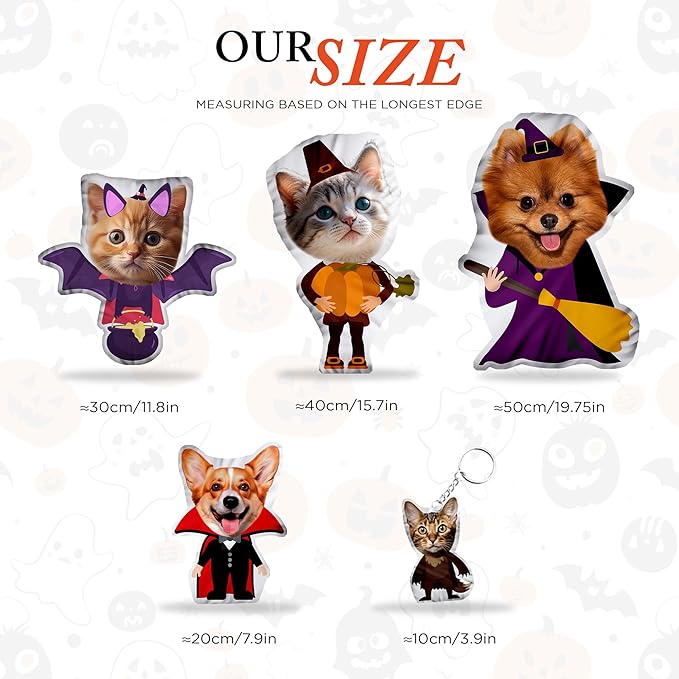 Custom Pet Pillow with Photo - Plush Halloween Pillows with Personalized Dog & Cat Face - Halloween Shaped Pillows Gift for Pet Lover, Birthday, Friends