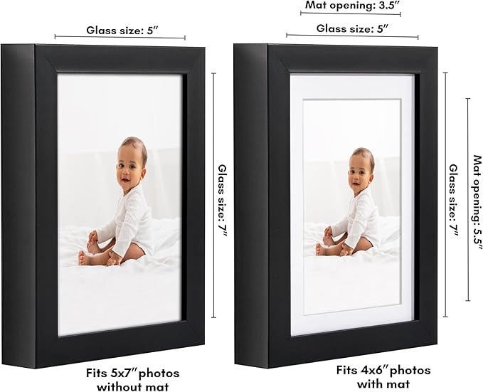 Americanflat 5x7 Picture Frame with Shatter-Resistant Glass - Use as 4x6 Frame with Mat or Display 5x7 Photo Without Mat - Soho Collection - Deep Molding Picture Frames for Tabletop or Wall - Black