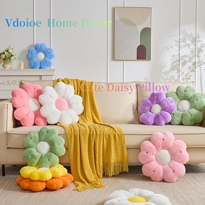 Flower Throw Pillow, Cute Daisy Cherry Blossom Flower Shaped Pink Throw Pillow 19.6In Floor Cushion for Home Bedroom Sofa Chair Couch Decor