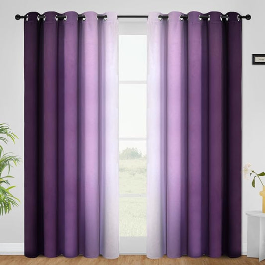 COSVIYA Curtains & Drapes Ombre Purple Curtains 96 inch Length 2 Panels, Grommet Room Darkening Light Blocking Insulated Thermal Gradient Window Curtains for Bedroom/Living Room,62x96 inches